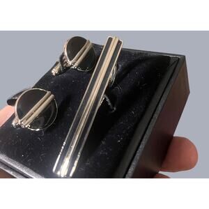 Mancini New York Men’s Modern Black and Silver Tie Bar and Cuff Links NWB